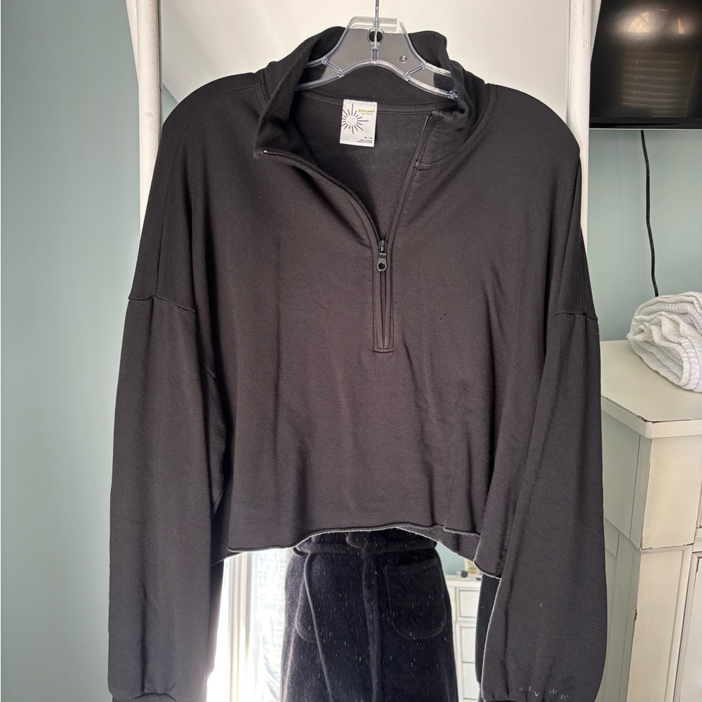 Offline by aerie Black Cropped Quarter-Zip Sweatshirt